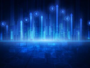 Cost savings with Procore for construction companies. Image of a digital graph (blue) signifying growth.