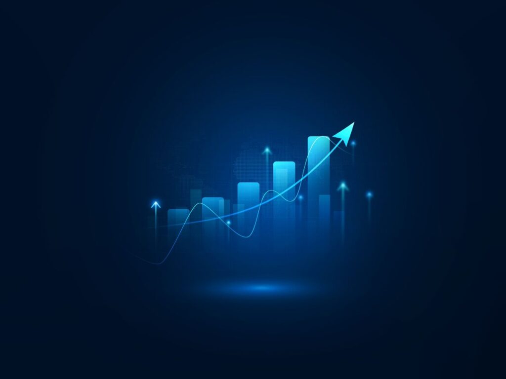 Tech image of an upward trend to represent business growth
