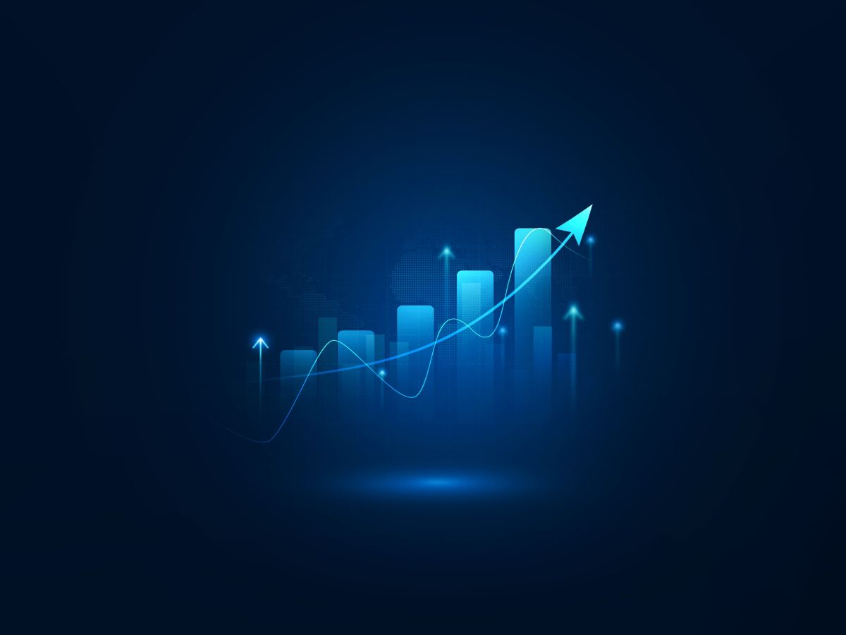 Tech image of an upward trend to represent business growth