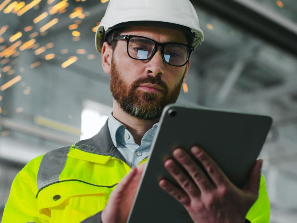 A virtual PMO for construction uses tools during an on-site visit.